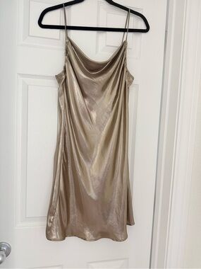 Zara Metallic Champagne Slip Mini Dress